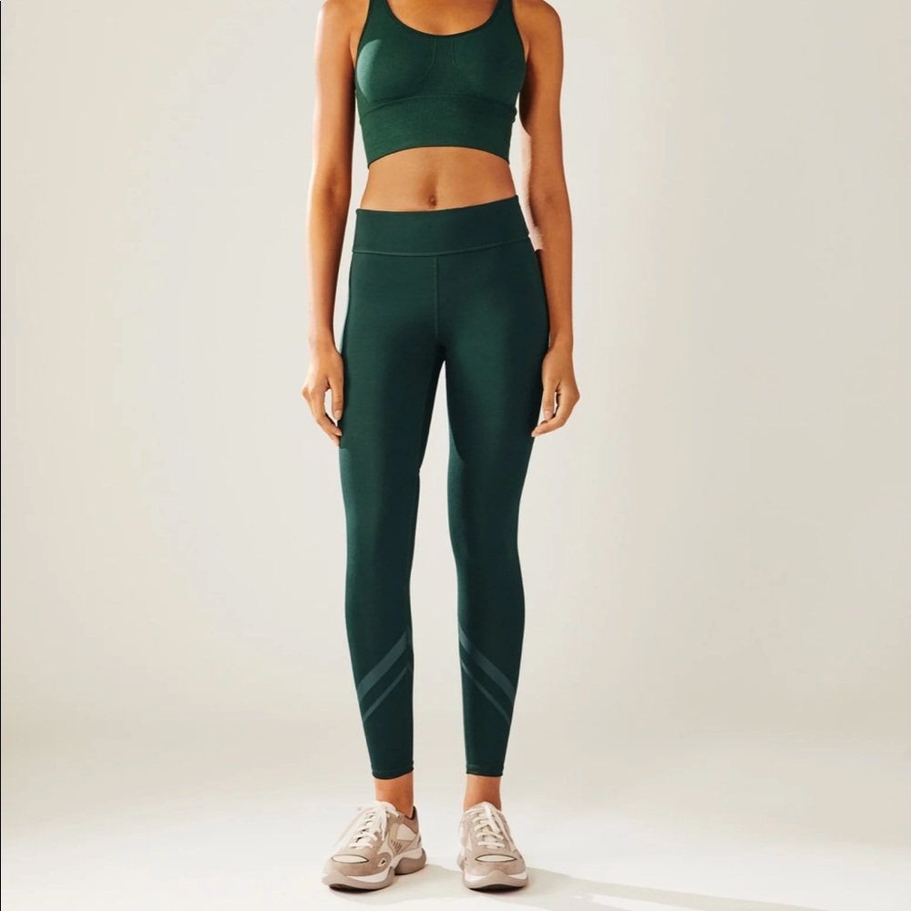 Tory Sport Side-Pocket Chevron Leggings Green XS